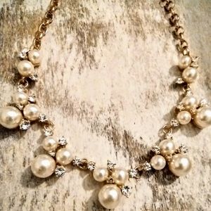 Women's Gold Necklace With Faux Pearls And Simulated Diamonds Attached